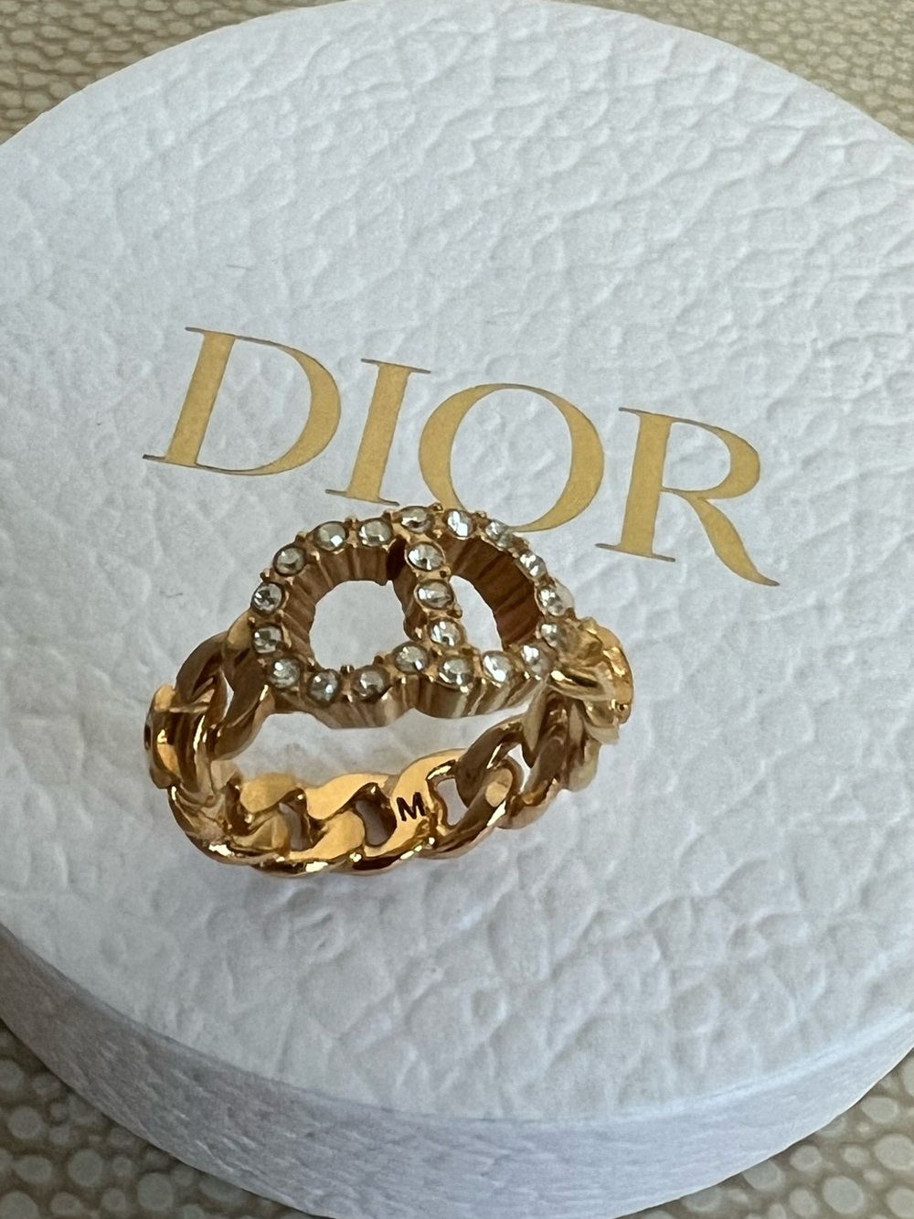 Dior Gold Crystal-Embellished Chain Double Ring